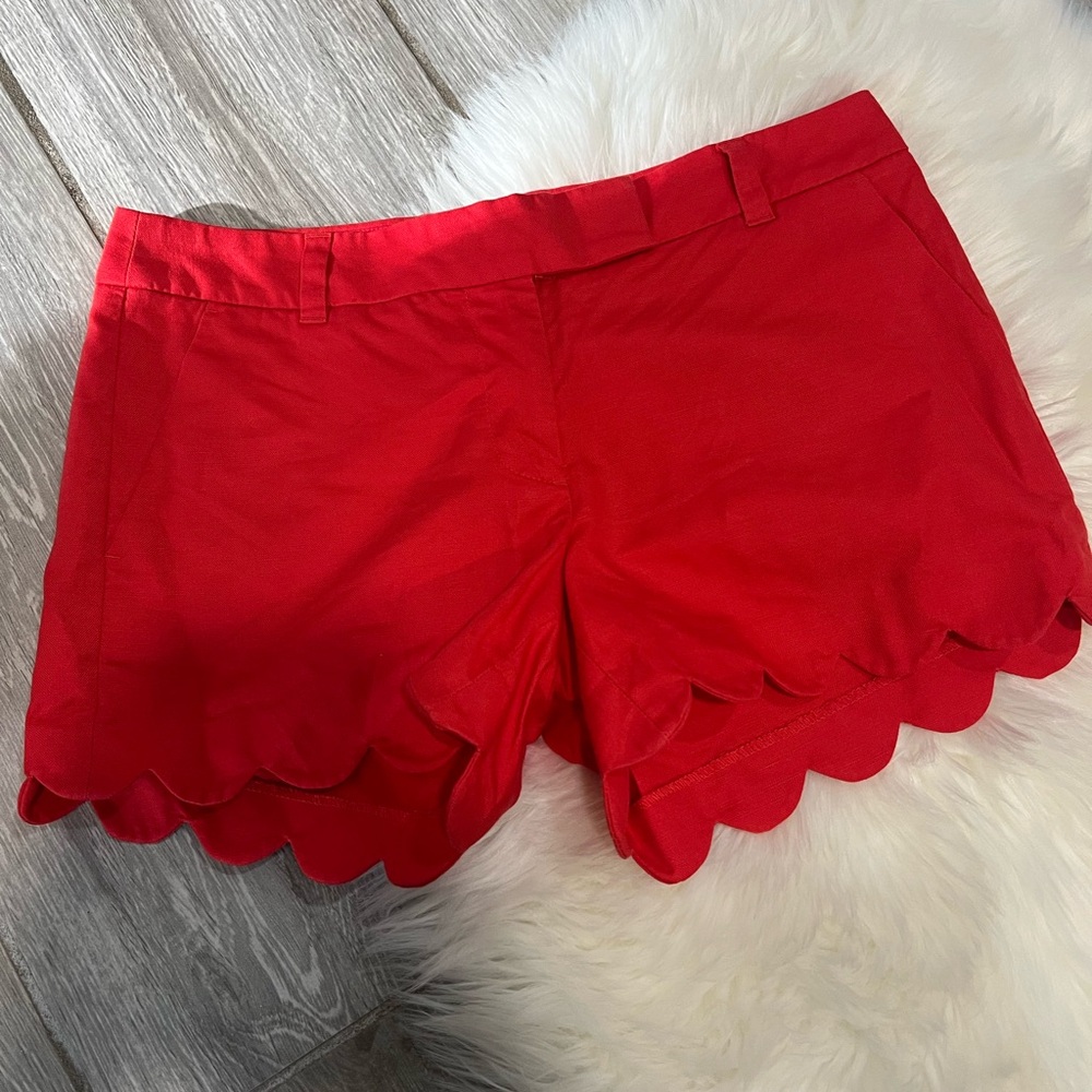 J. Crew High Waist Red Scalloped Shorts